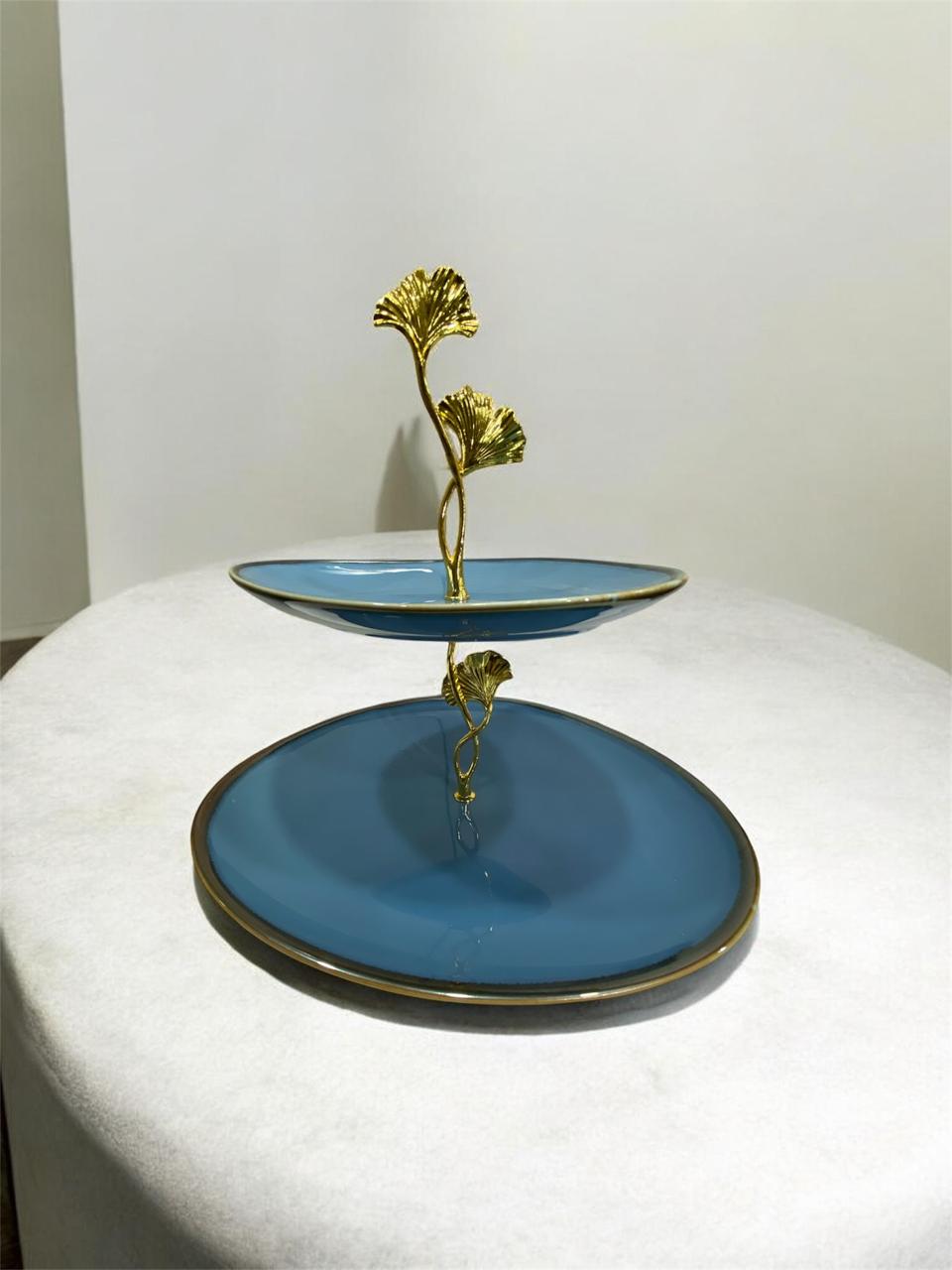 সেরামিক দুই স্তরের ফল ও কেক রাখার স্ট্যান্ড A3