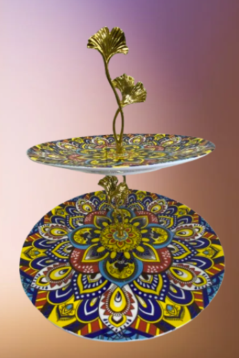 সেরামিক দুই স্তরের ফল ও কেক রাখার স্ট্যান্ড A4
