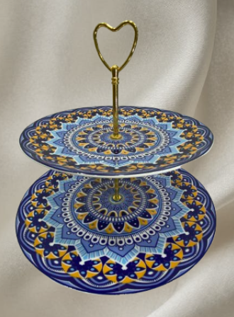 সেরামিক দুই স্তরের ফল ও কেক রাখার স্ট্যান্ড A5
