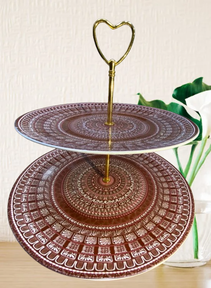 সেরামিক দুই স্তরের ফল ও কেক রাখার স্ট্যান্ড A6
